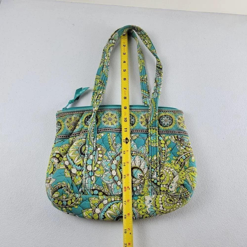 Vera Bradley Peacock Pattern Pocket Zip Lock Purse Shoulder Tote Bag Quilted